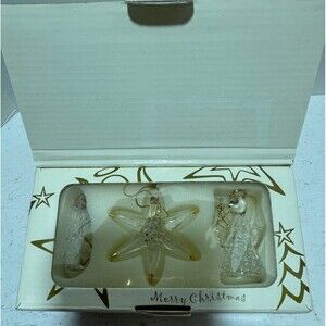 AVON Spun Glass Christmas Ornaments Set of 3 Angel Snowflake Tree Gold Accents